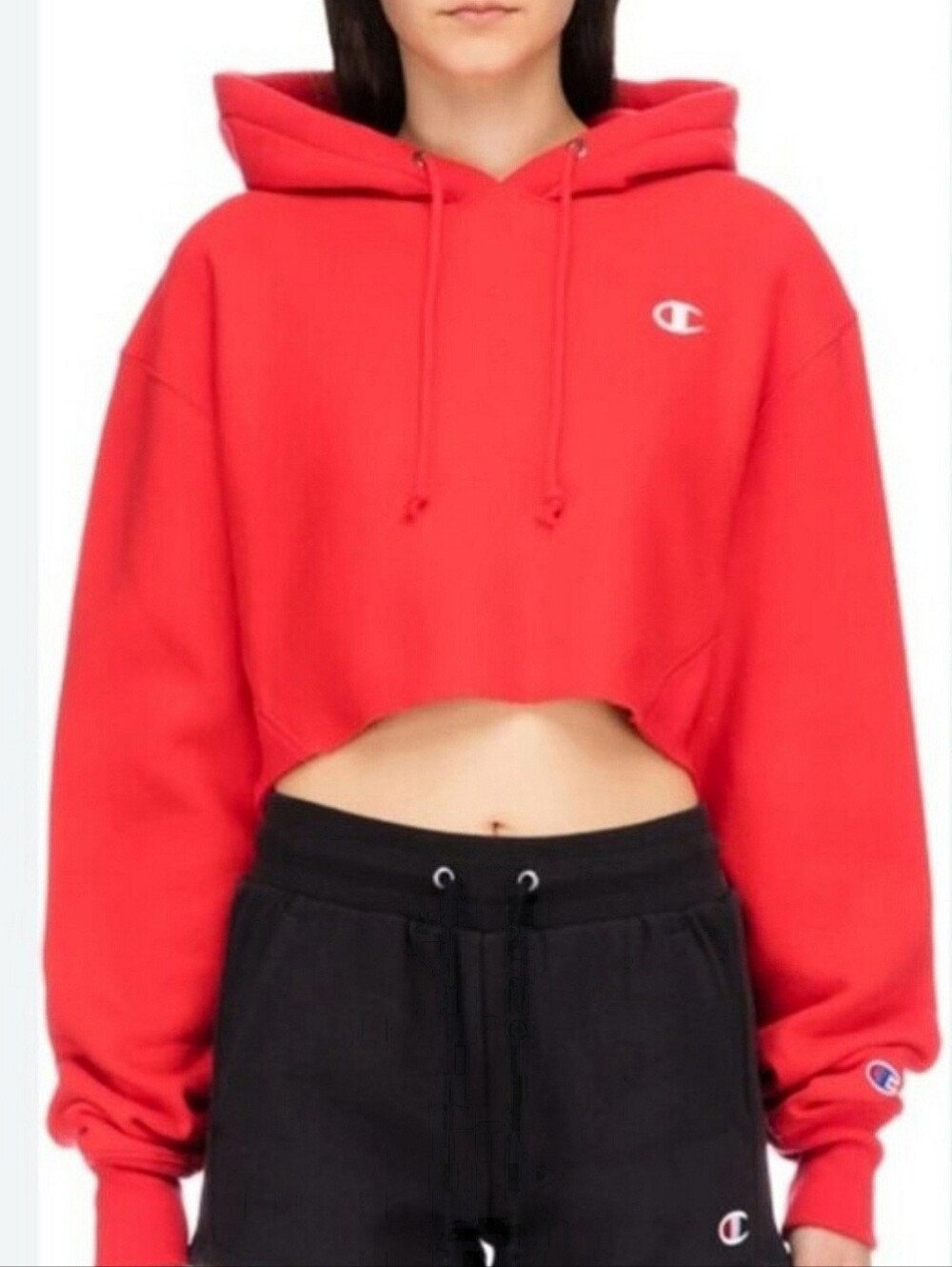 Champion Reverse Weave Cropped Hoodie Sweatshirt Red Pullover Gym Athletic SM